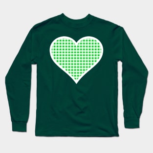 Green and White Gingham Heart Long Sleeve T-Shirt